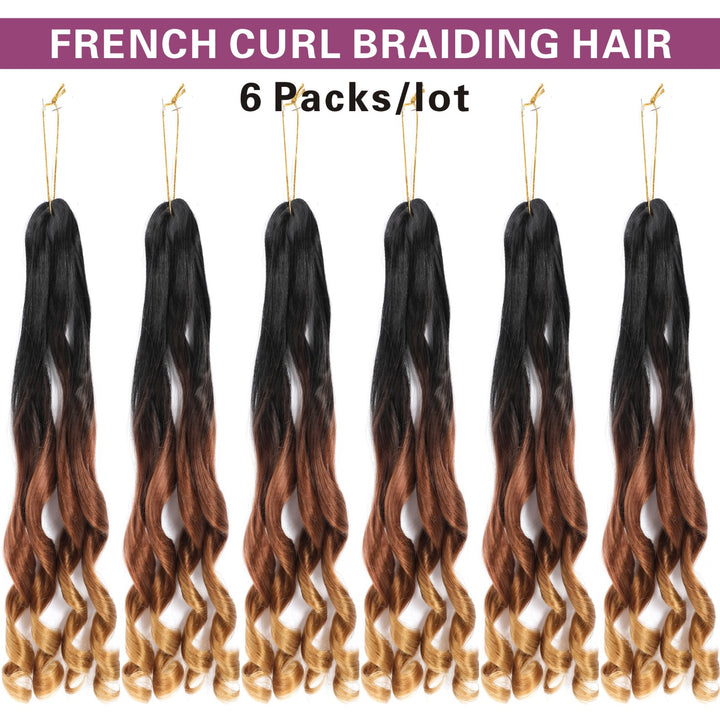 French Curl Ombre Braiding Hair Pre Stretched 14/16 inch 6 Packs Wave Bouncy Braiding Hair French Curl Braids Yaki Curly Hair for Women Hair Extensions