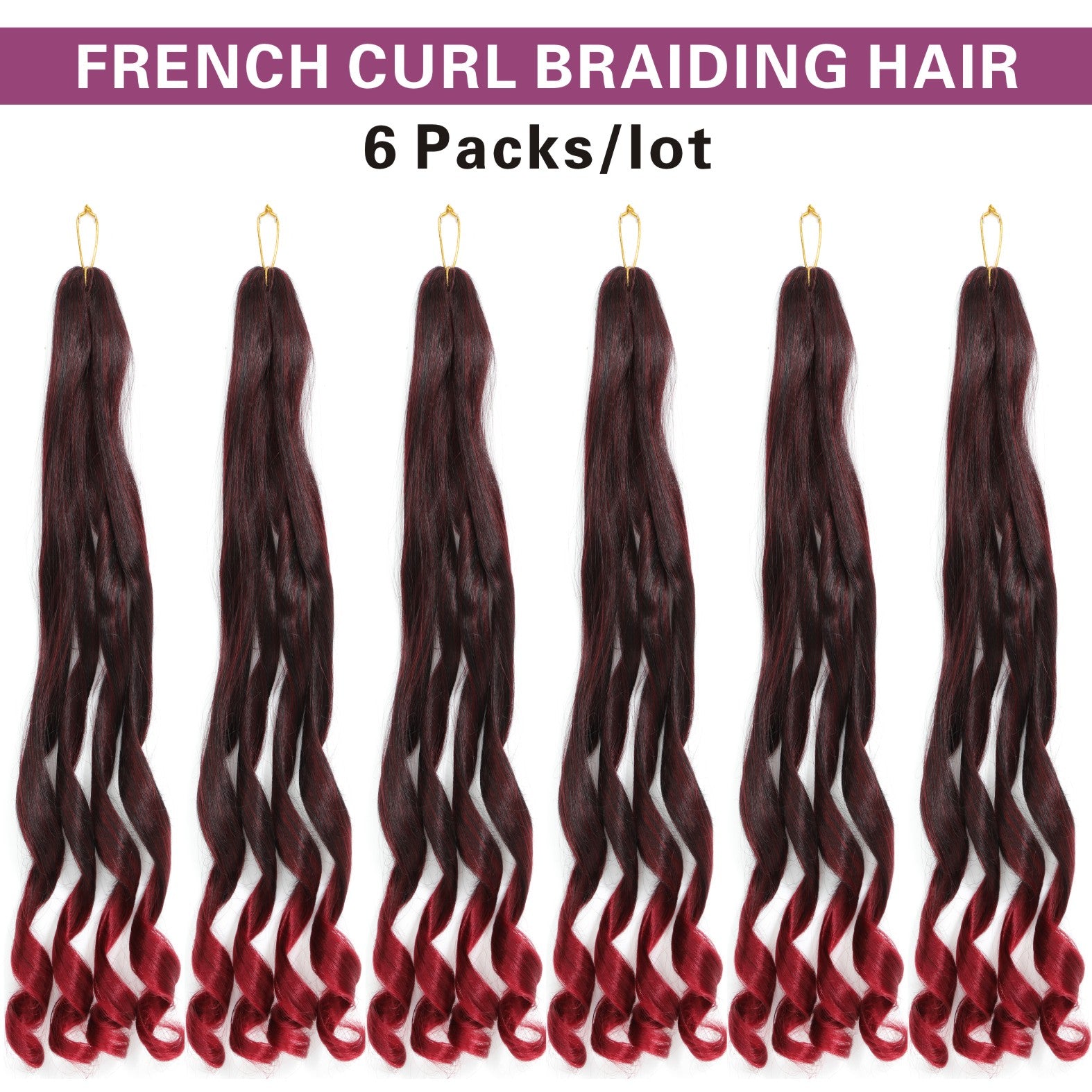 6 Packs French Curl Braiding Hair Pre Stretched 14/16 Inch Bouncy French Curly Braiding Hair Loose Wavy Ombre Burgundy French Curl Crochet Braids Hair for Women