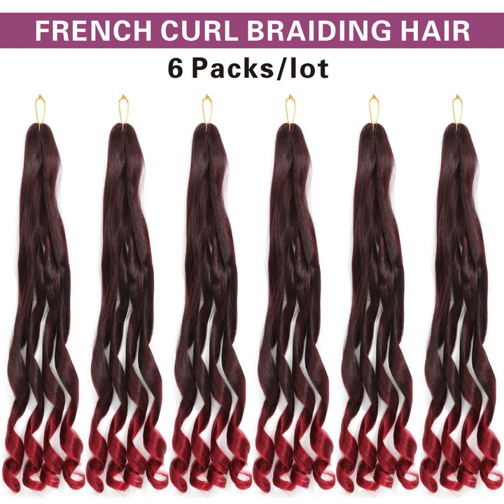 6 Packs French Curl Braiding Hair Pre Stretched 14/16 Inch Bouncy French Curly Braiding Hair Loose Wavy Ombre Burgundy French Curl Crochet Braids Hair for Women