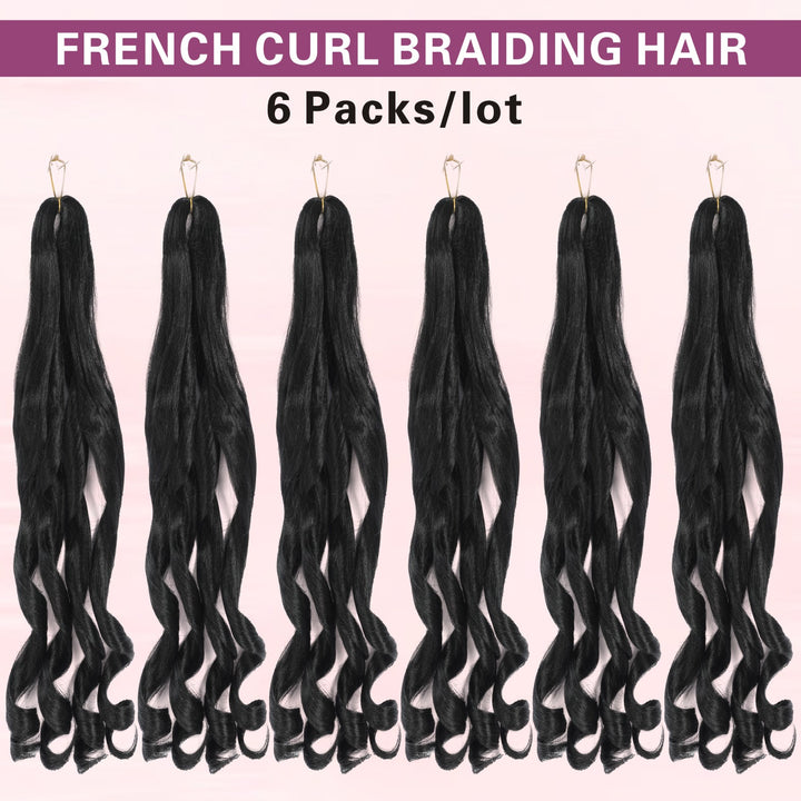 French Curl Braiding Hair 14/16 Inch 6 Packs Braiding Hair Pre Stretched Curly Crochet Hair for Women Loose Wavy French Curl Braids Synthetic Hair Extensions Natural Black 1B
