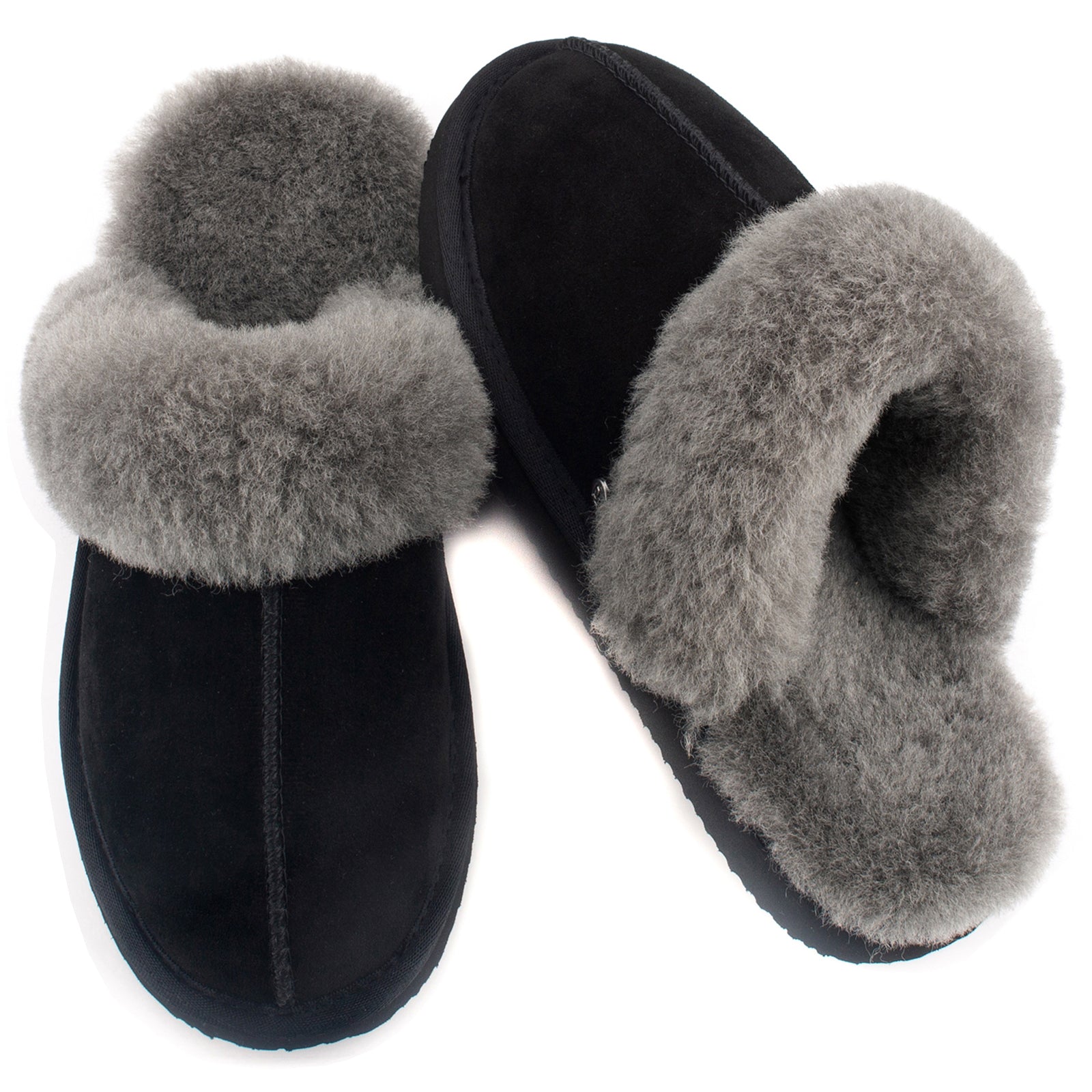 Women's Shearling Slippers Genuine Leather with Rubber Sole, Sheepskin Fuzzy Indoor Outdoor Shoes for Home(ORCA)