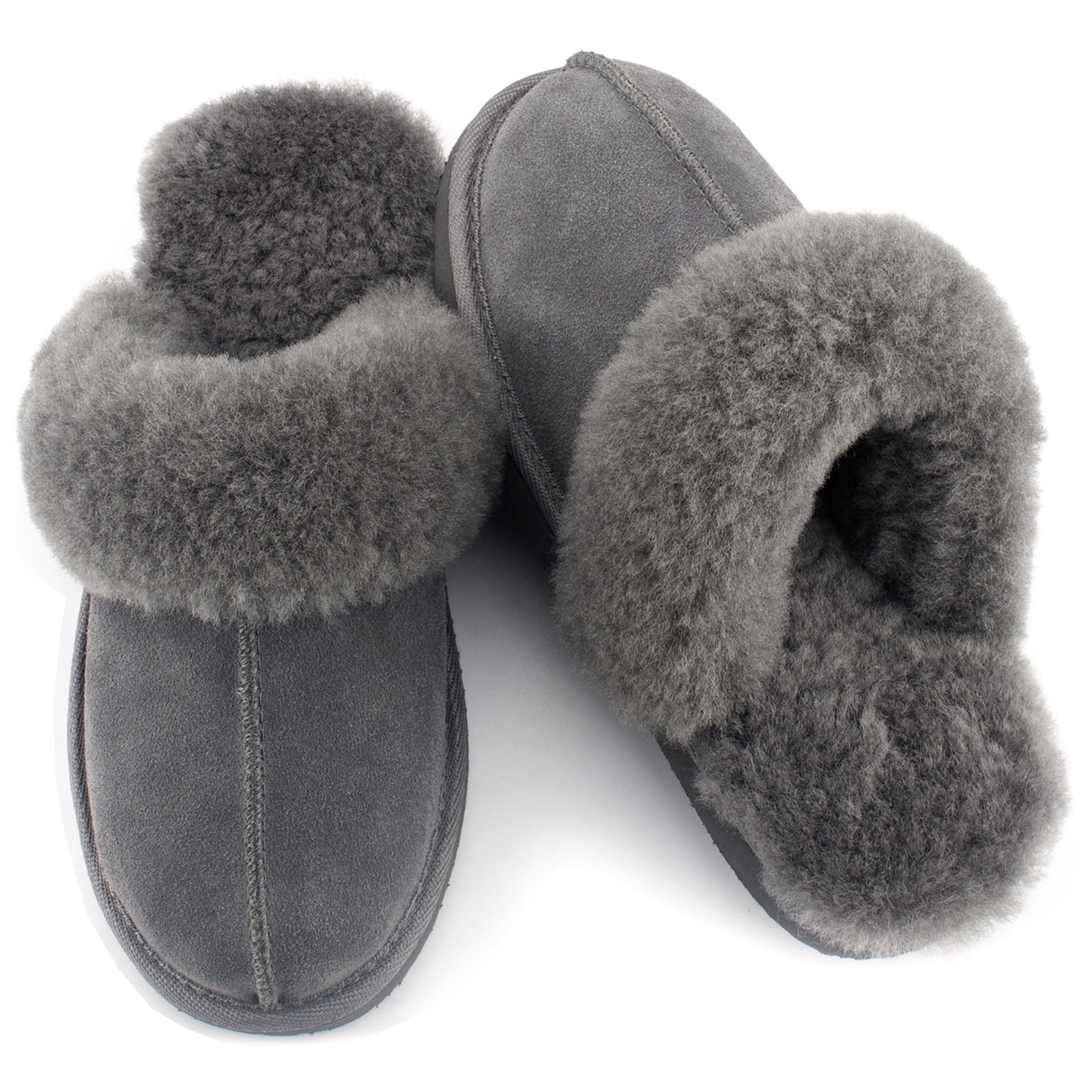Women's Shearling Slippers Genuine Leather with Rubber Sole, Sheepskin Fuzzy Indoor Outdoor Shoes for Home(ORCA)