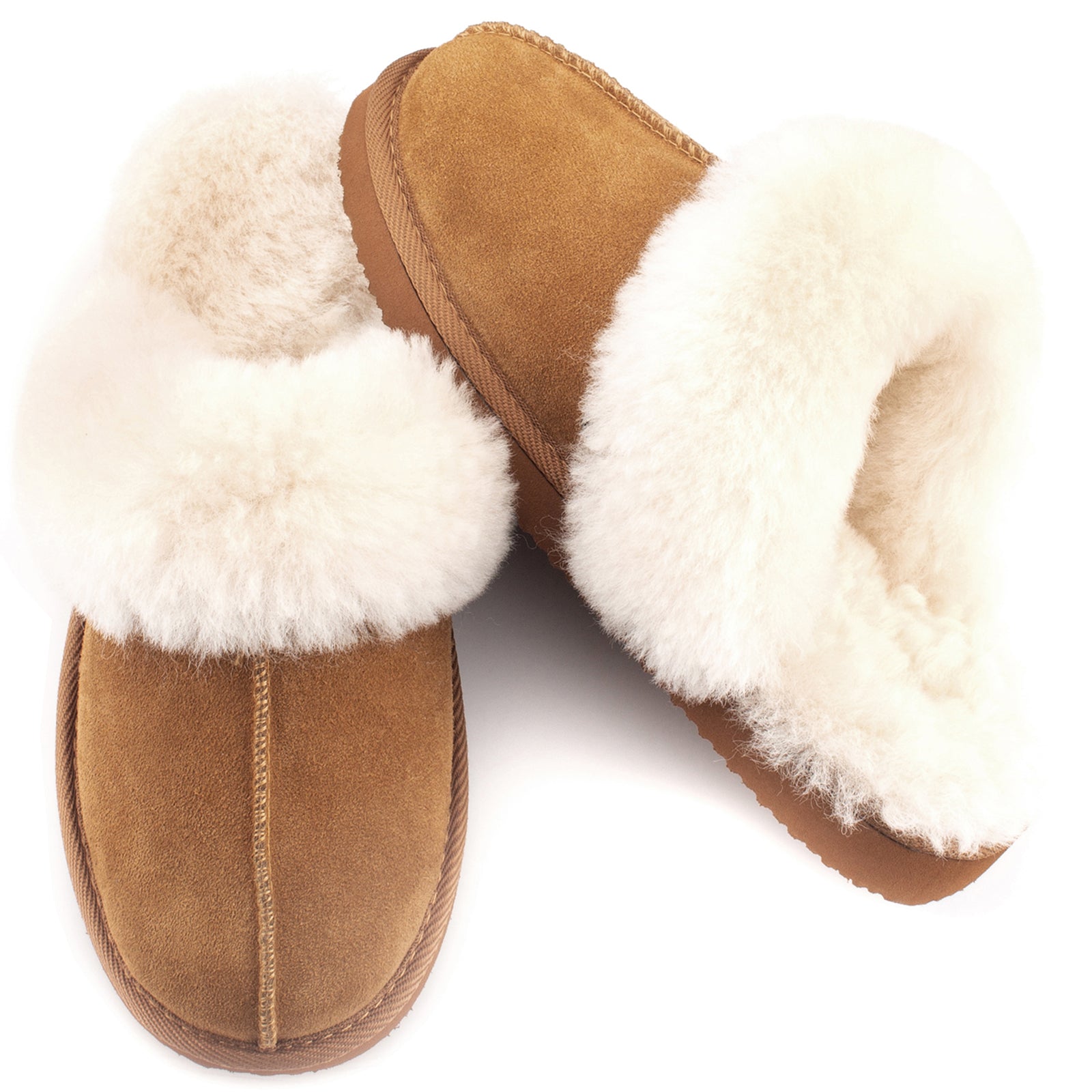 Women's Shearling Slippers Genuine Leather with Rubber Sole, Sheepskin Fuzzy Indoor Outdoor Shoes for Home(ORCA)