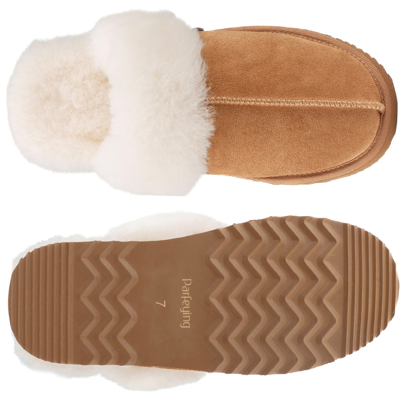 Women's Shearling Slippers Genuine Leather with Rubber Sole, Sheepskin Fuzzy Indoor Outdoor Shoes for Home(ORCA)