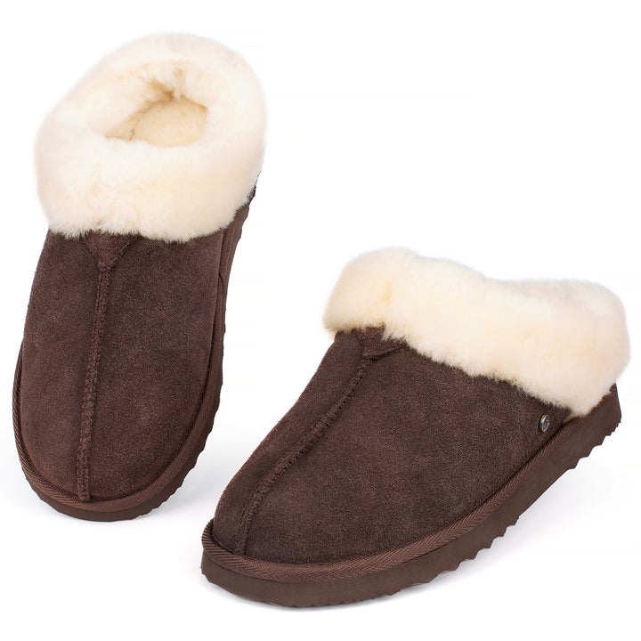 Women‘s Real Wool Slippers in Genuine Leather with Anti-Slip Rubber Sole, Warm Indoor Outdoor Shoes with Memory Foam - Cozy Slip-On for Women in Soft Wool(DOFIDA)