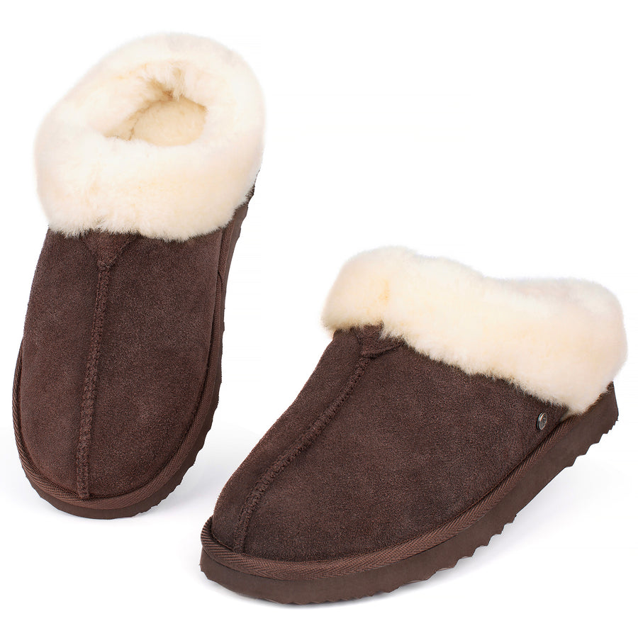 Women‘s Real Wool Slippers in Genuine Leather with Anti-Slip Rubber Sole, Warm Indoor Outdoor Shoes with Memory Foam - Cozy Slip-On for Women in Soft Wool(DOFIDA)