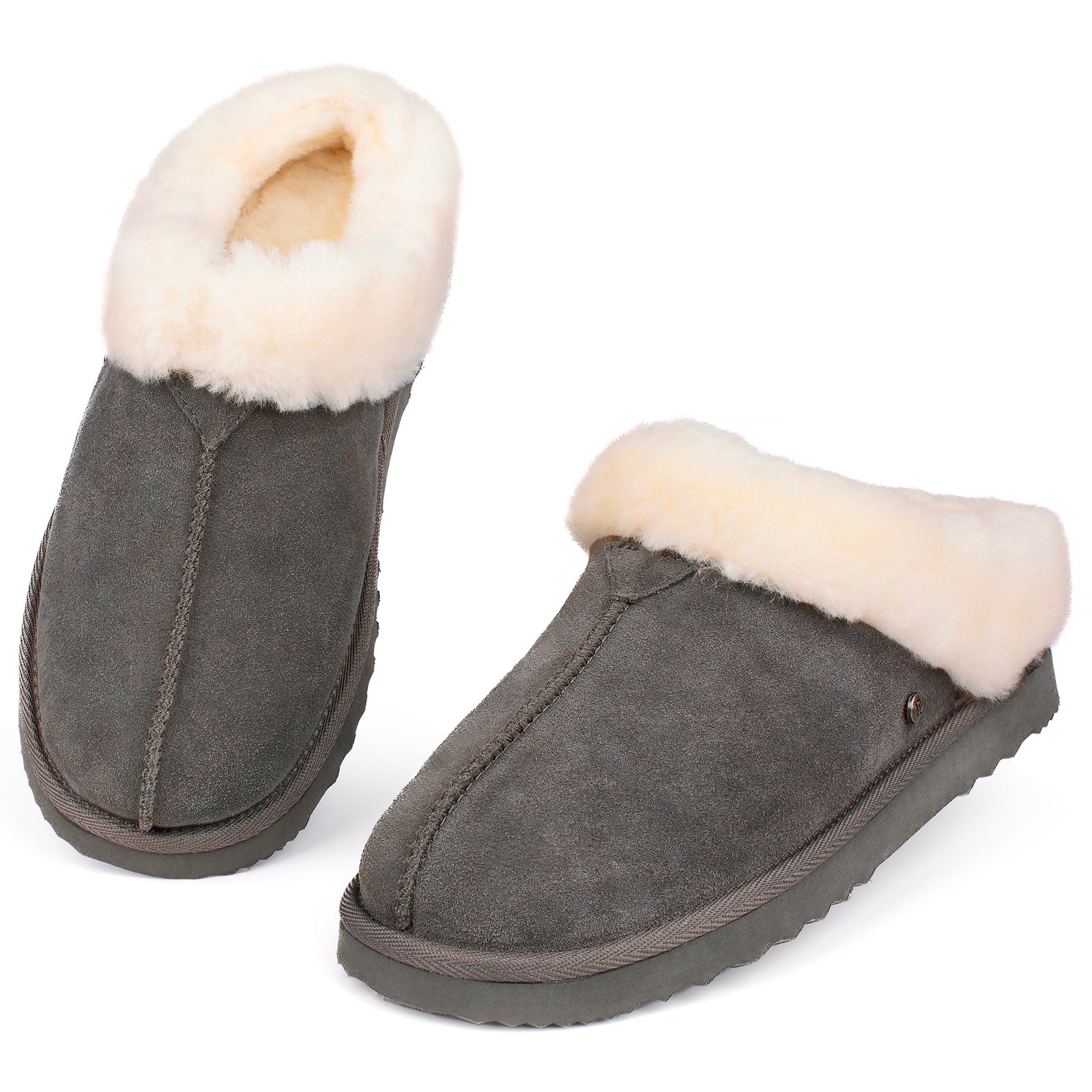 Women‘s Real Wool Slippers in Genuine Leather with Anti-Slip Rubber Sole, Warm Indoor Outdoor Shoes with Memory Foam - Cozy Slip-On for Women in Soft Wool(DOFIDA)