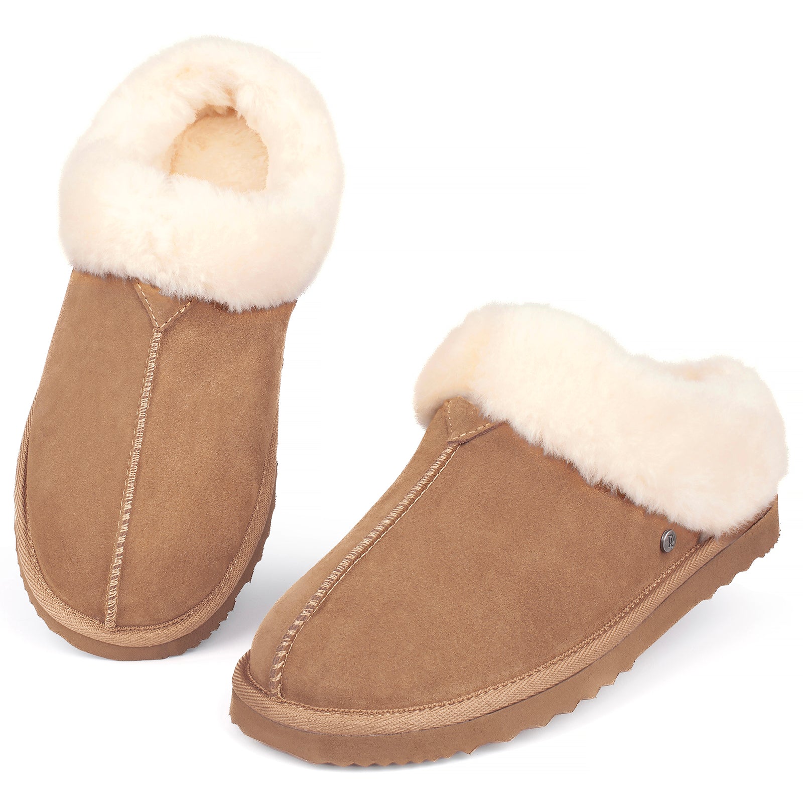 Women‘s Real Wool Slippers in Genuine Leather with Anti-Slip Rubber Sole, Warm Indoor Outdoor Shoes with Memory Foam - Cozy Slip-On for Women in Soft Wool(DOFIDA)