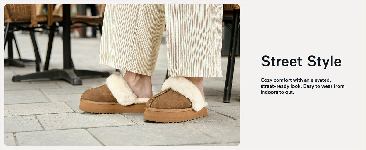 PARFEYING Women's Australian Sheepskin Suede Platform Slippers