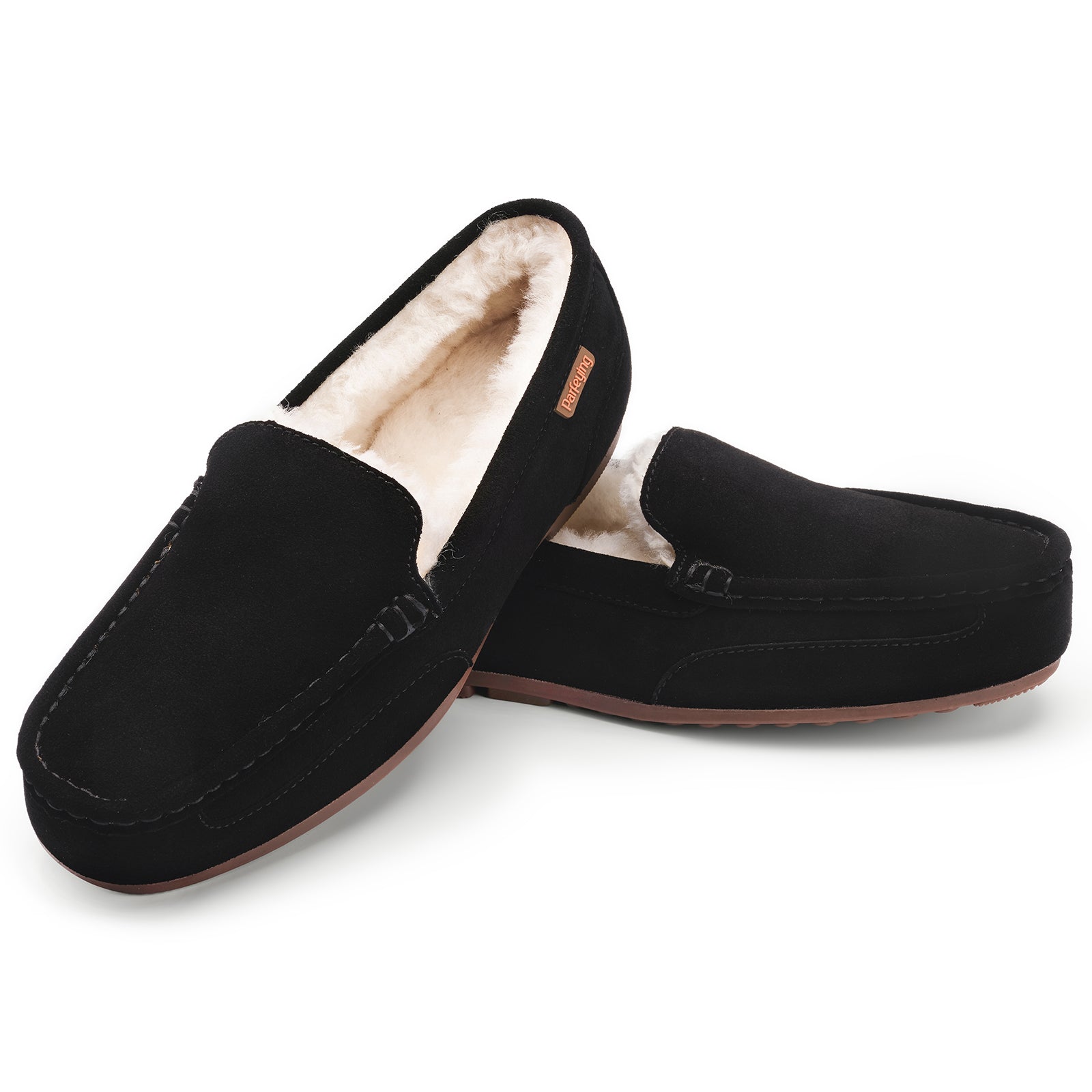 Men's Indoor Outdoor Sheepskin Moccasins Slippers Memory Foam Driving Style Shoes(ASHFORTH)