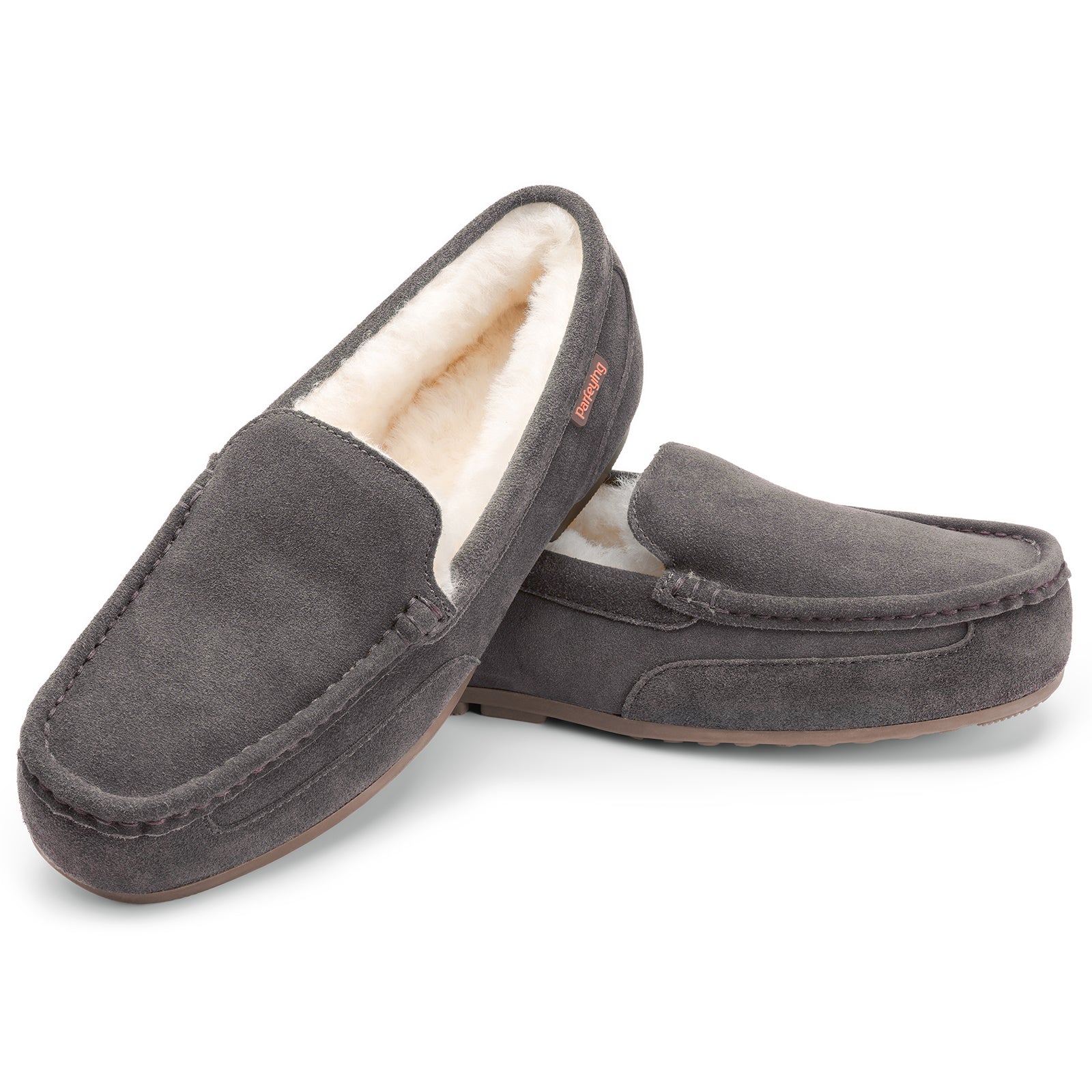 Men's Indoor Outdoor Sheepskin Moccasins Slippers Memory Foam Driving Style Shoes(ASHFORTH)