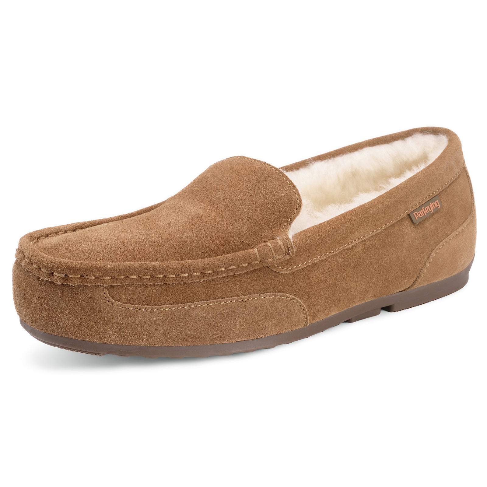Men's Indoor Outdoor Sheepskin Moccasins Slippers Memory Foam Driving Style Shoes(ASHFORTH)