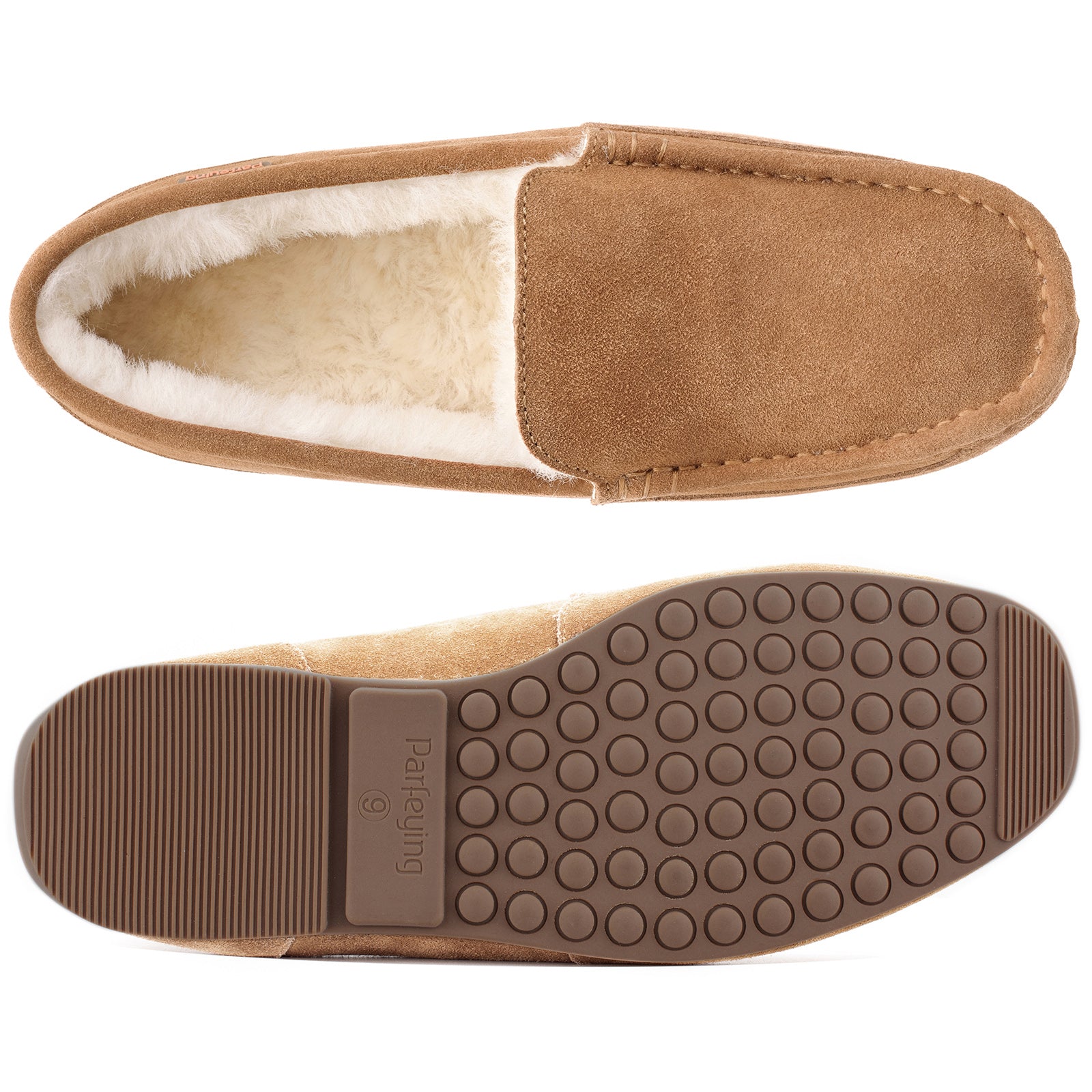 Men's Indoor Outdoor Sheepskin Moccasins Slippers Memory Foam Driving Style Shoes(ASHFORTH)