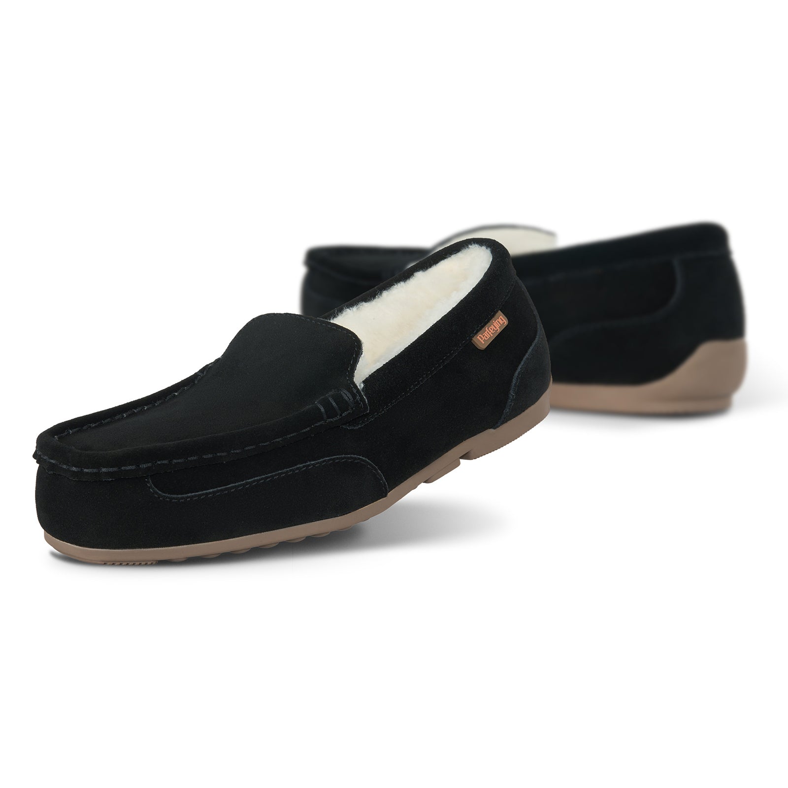 PARFEYING Men's Cozy Australian Sheepskin Suede Moccasin Slippers