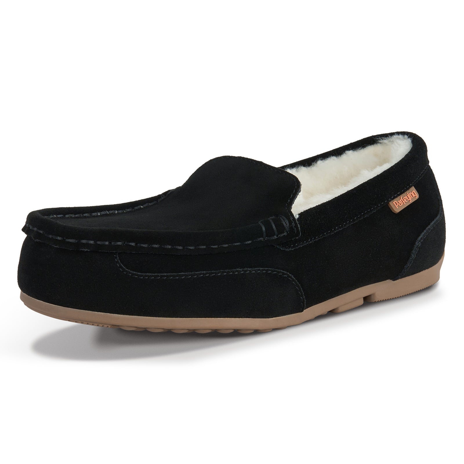 PARFEYING Men's Cozy Australian Sheepskin Suede Moccasin Slippers