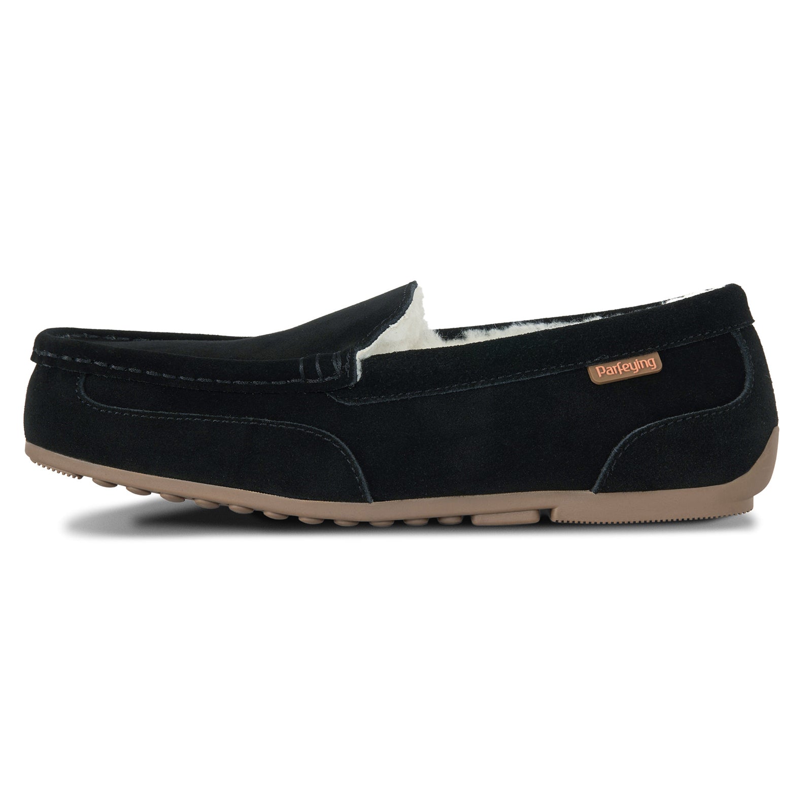 PARFEYING Men's Cozy Australian Sheepskin Suede Moccasin Slippers