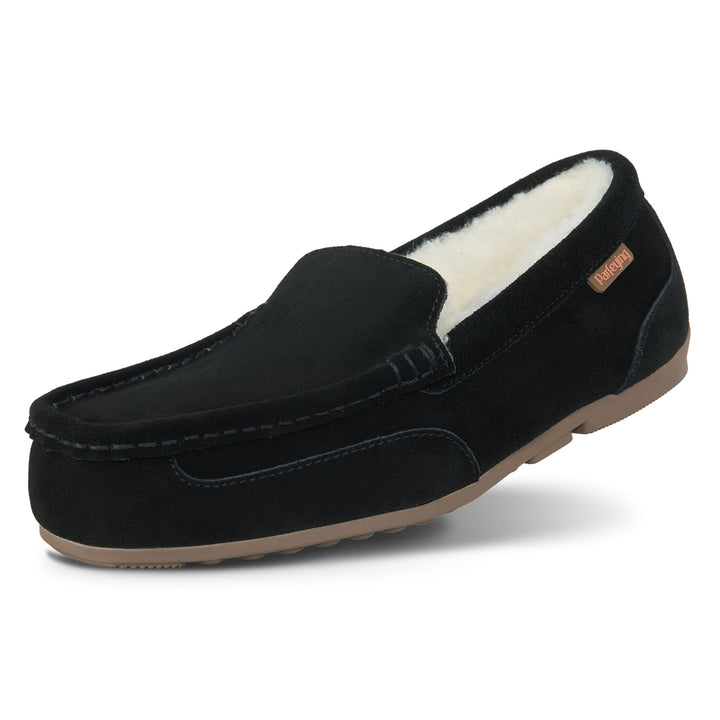PARFEYING Men's Cozy Australian Sheepskin Suede Moccasin Slippers