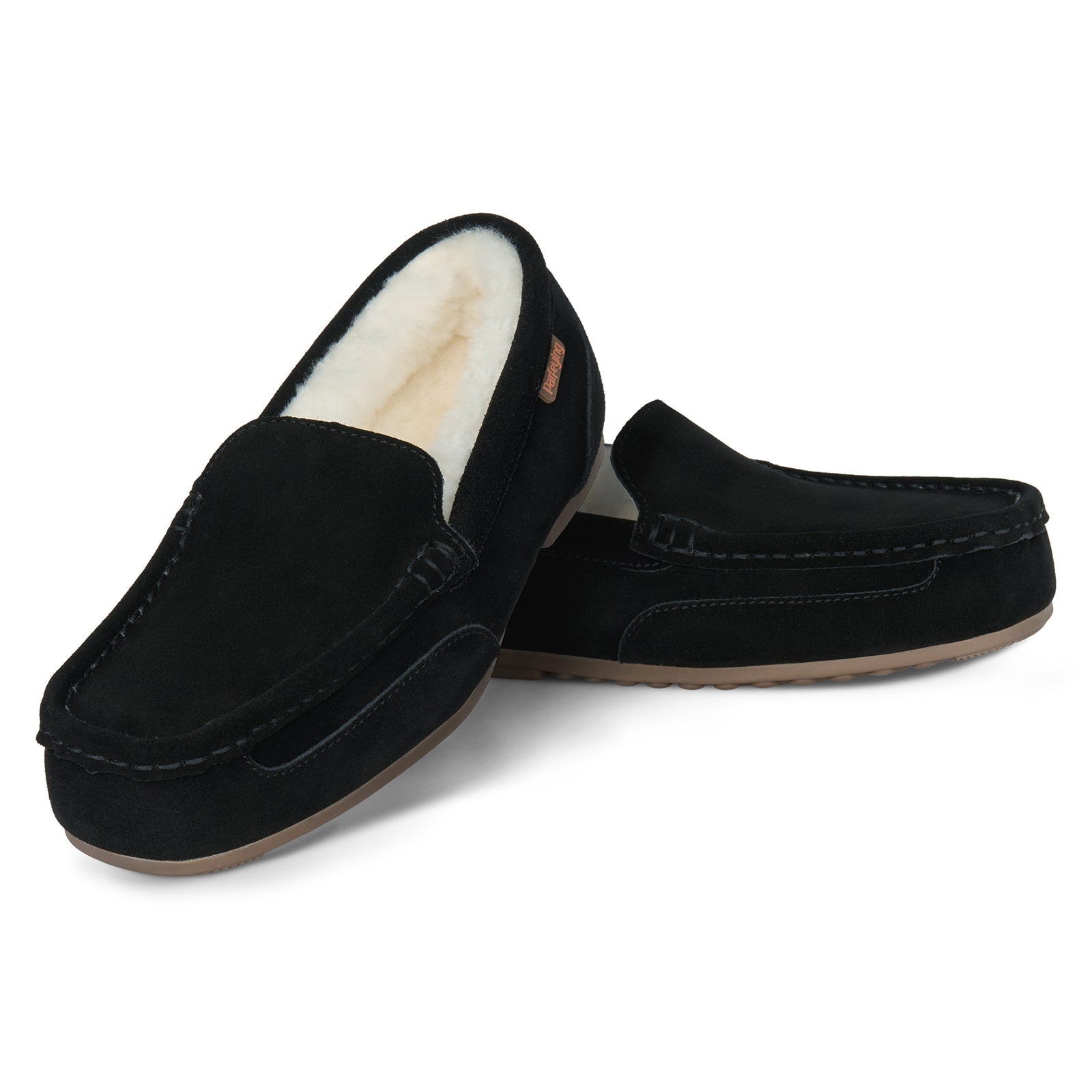 PARFEYING Men's Cozy Australian Sheepskin Suede Moccasin Slippers