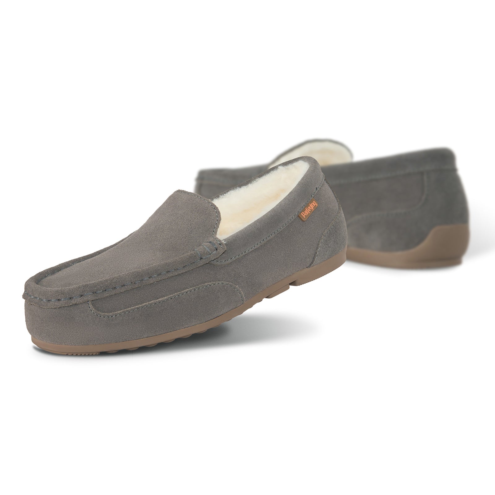 PARFEYING Men's Cozy Australian Sheepskin Suede Moccasin Slippers