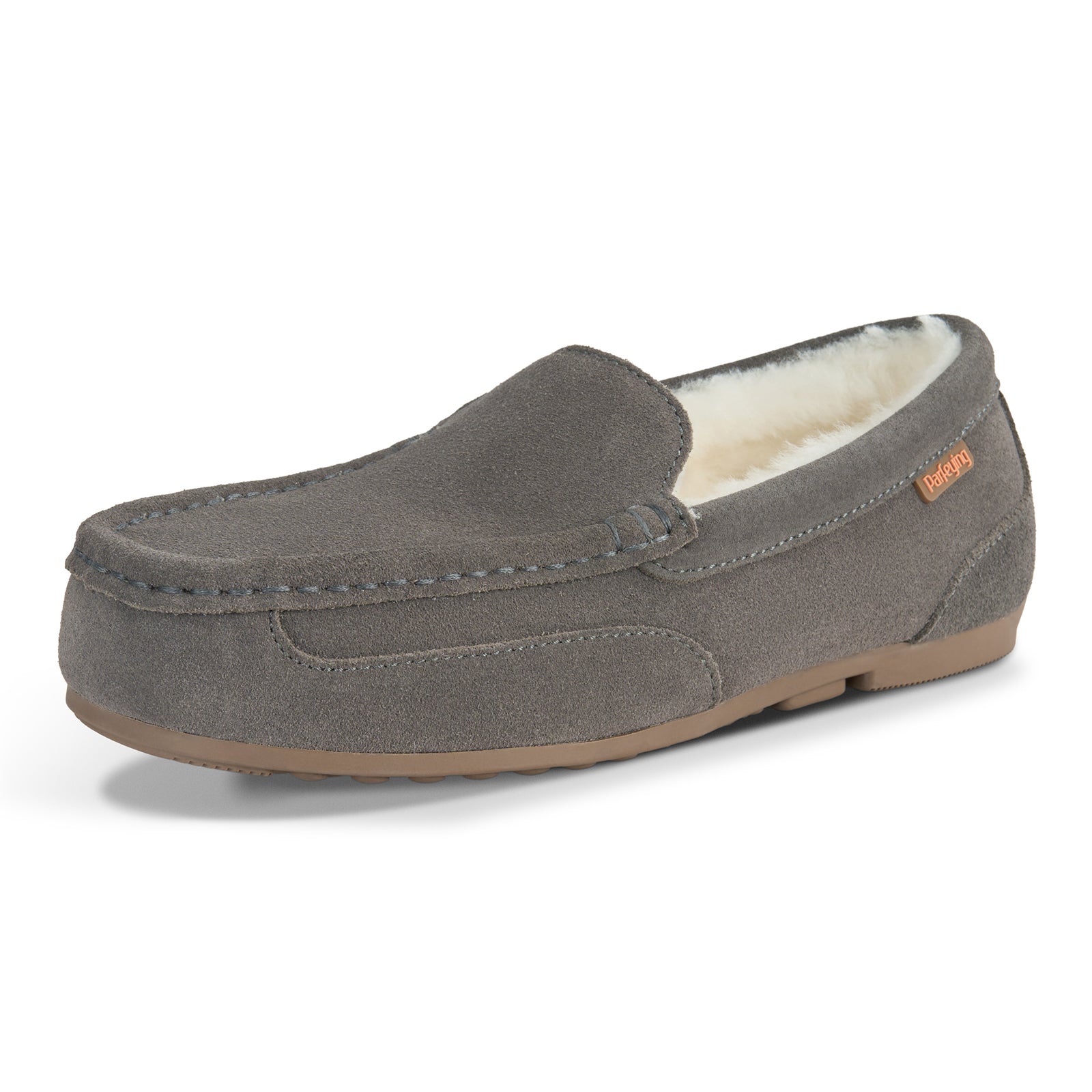PARFEYING Men's Cozy Australian Sheepskin Suede Moccasin Slippers