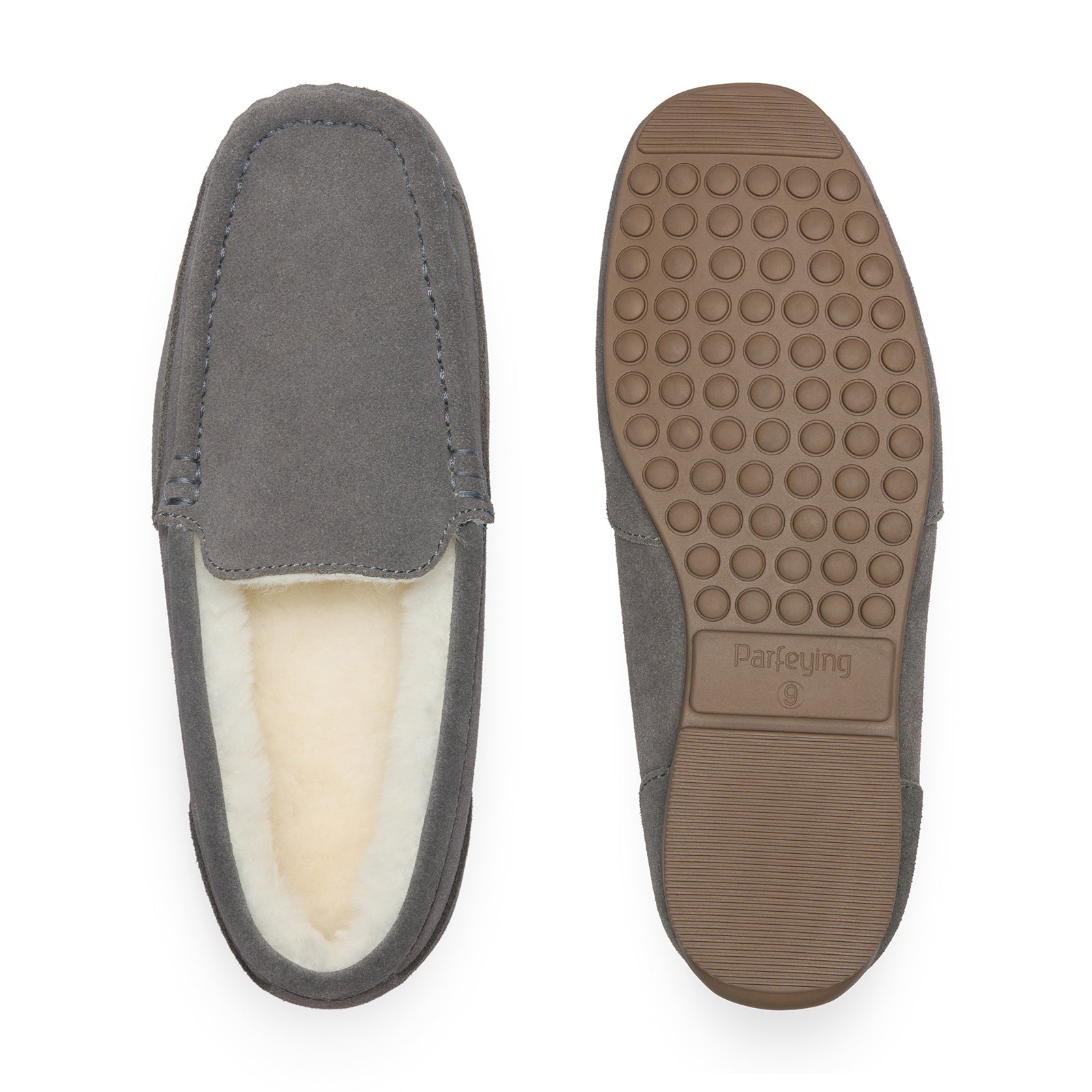 PARFEYING Men's Cozy Australian Sheepskin Suede Moccasin Slippers