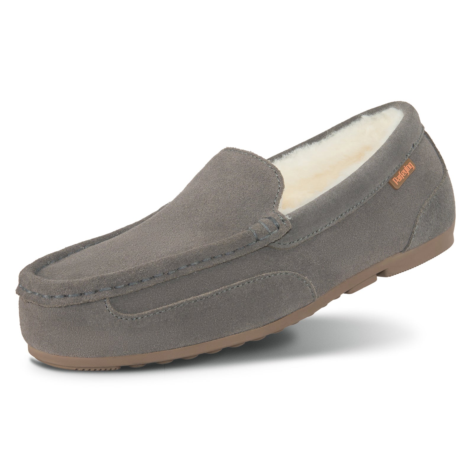 PARFEYING Men's Cozy Australian Sheepskin Suede Moccasin Slippers