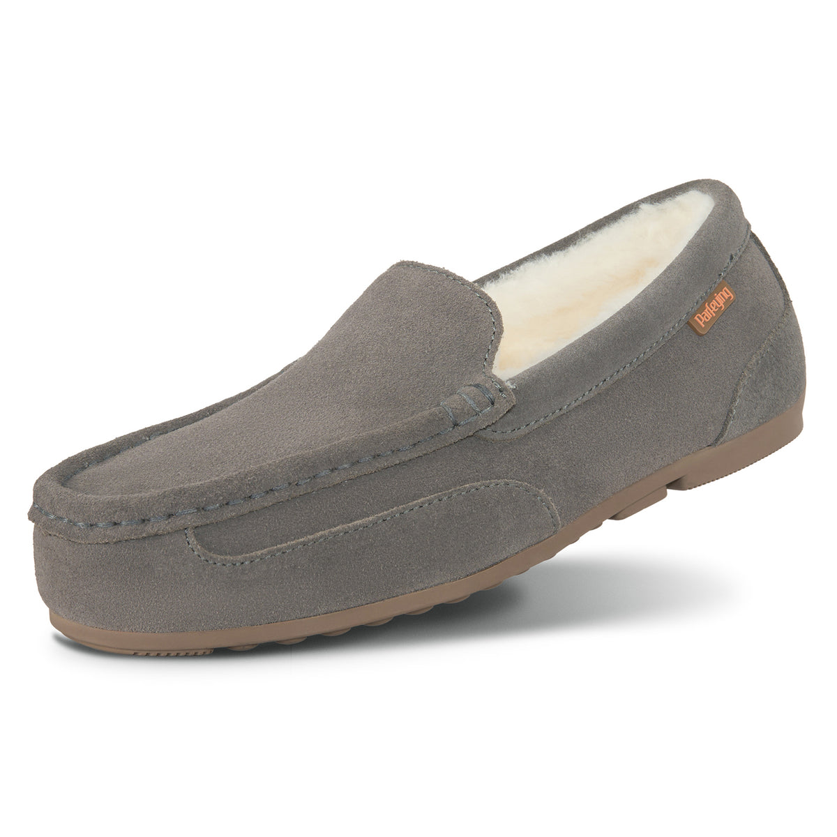 PARFEYING Men's Cozy Australian Sheepskin Suede Moccasin Slippers
