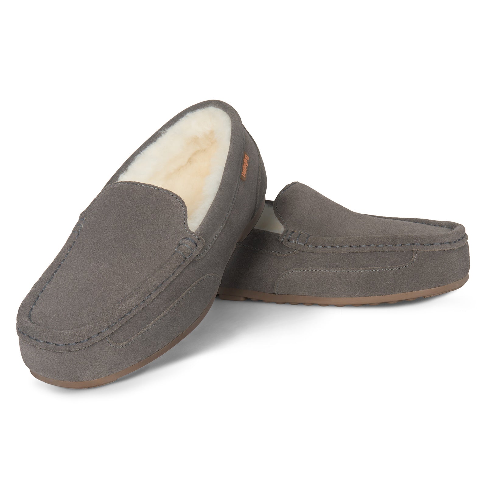 PARFEYING Men's Cozy Australian Sheepskin Suede Moccasin Slippers