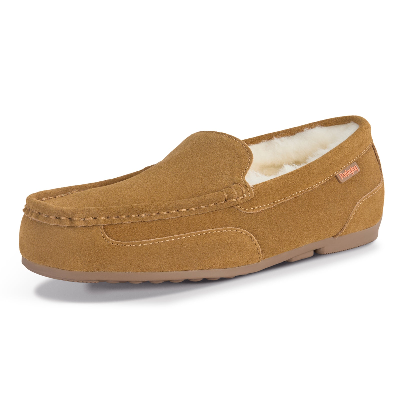 PARFEYING Men's Cozy Australian Sheepskin Suede Moccasin Slippers