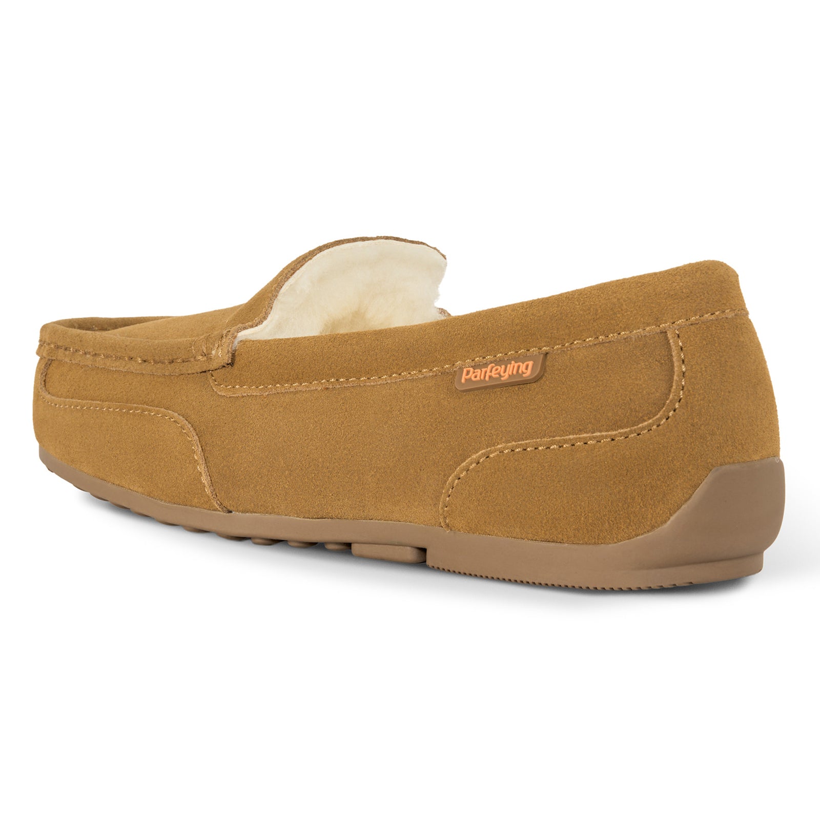 PARFEYING Men's Cozy Australian Sheepskin Suede Moccasin Slippers