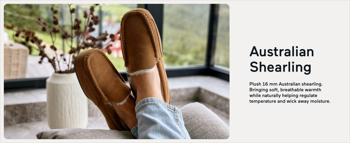 PARFEYING Men's Cozy Australian Sheepskin Suede Moccasin Slippers