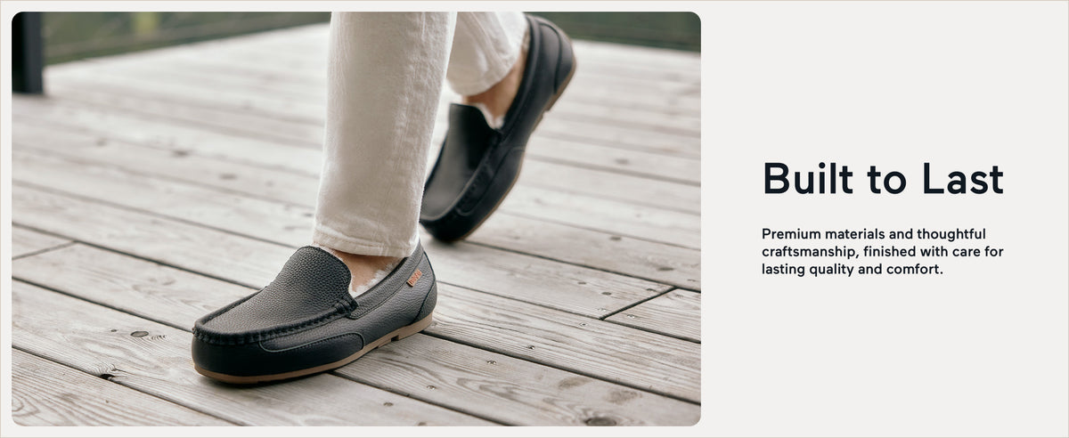 PARFEYING Men's Cozy Australian Sheepskin Suede Moccasin Slippers