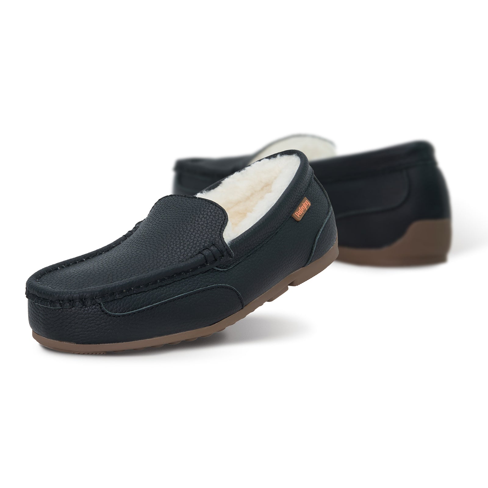 PARFEYING Men's Cozy Australian Sheepskin Suede Moccasin Slippers