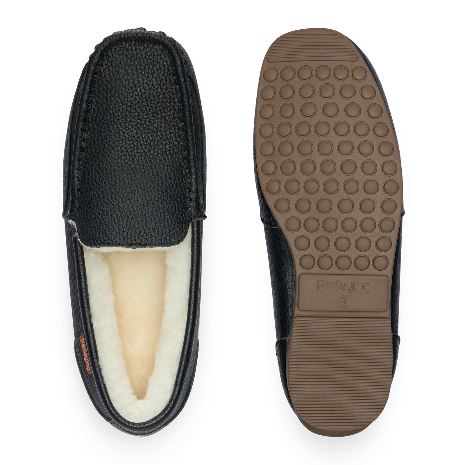 PARFEYING Men's Cozy Australian Sheepskin Suede Moccasin Slippers