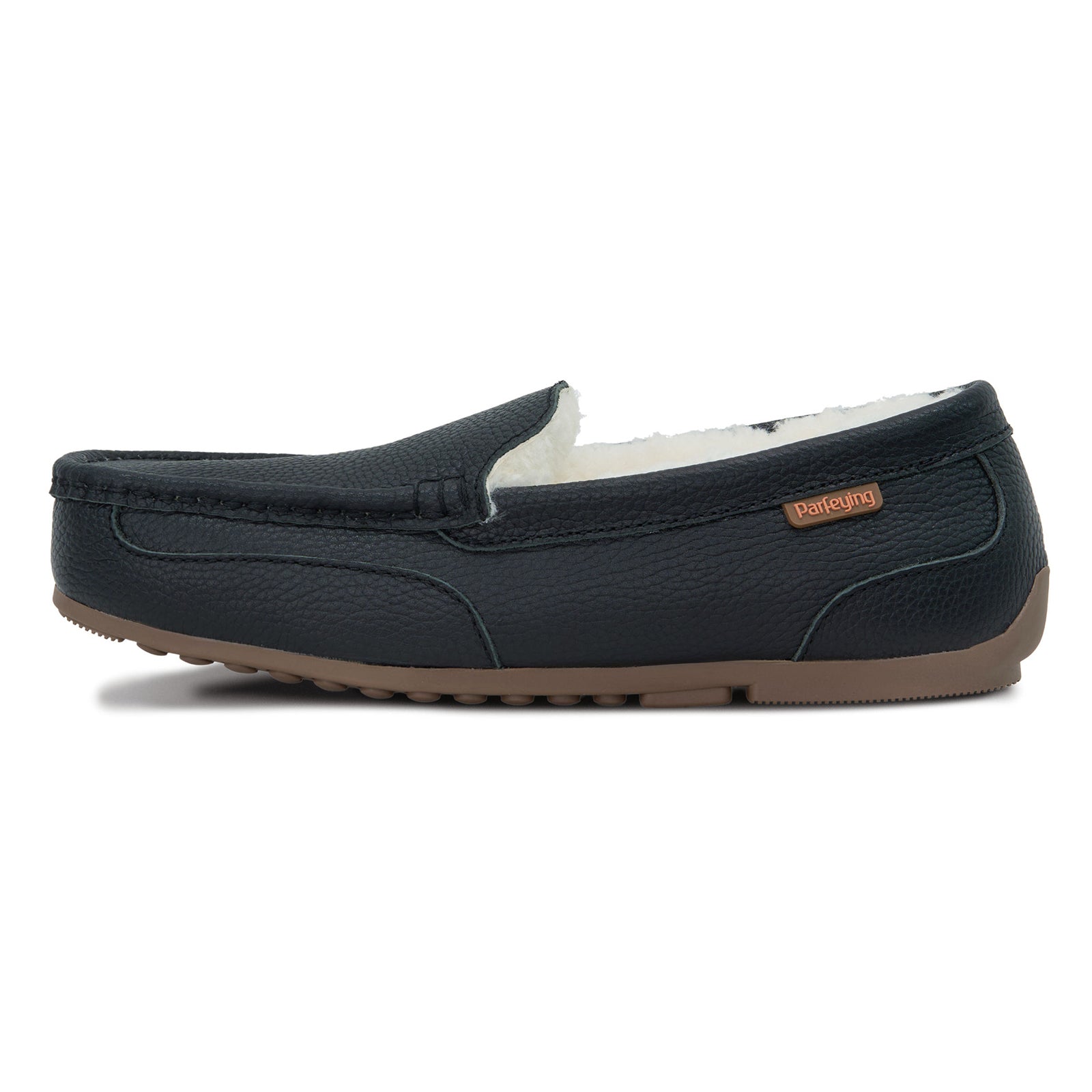 PARFEYING Men's Cozy Australian Sheepskin Suede Moccasin Slippers