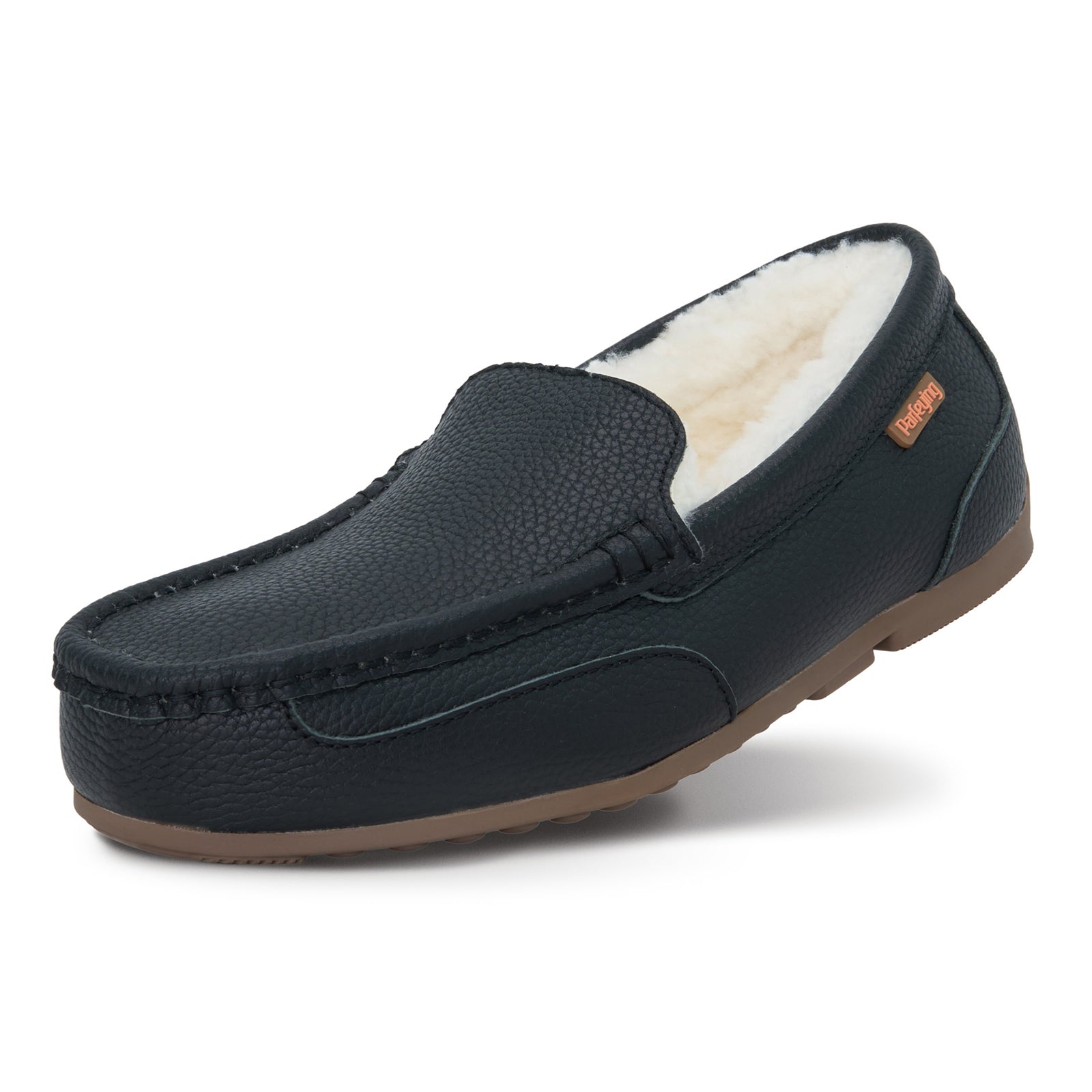 PARFEYING Men's Cozy Australian Sheepskin Suede Moccasin Slippers