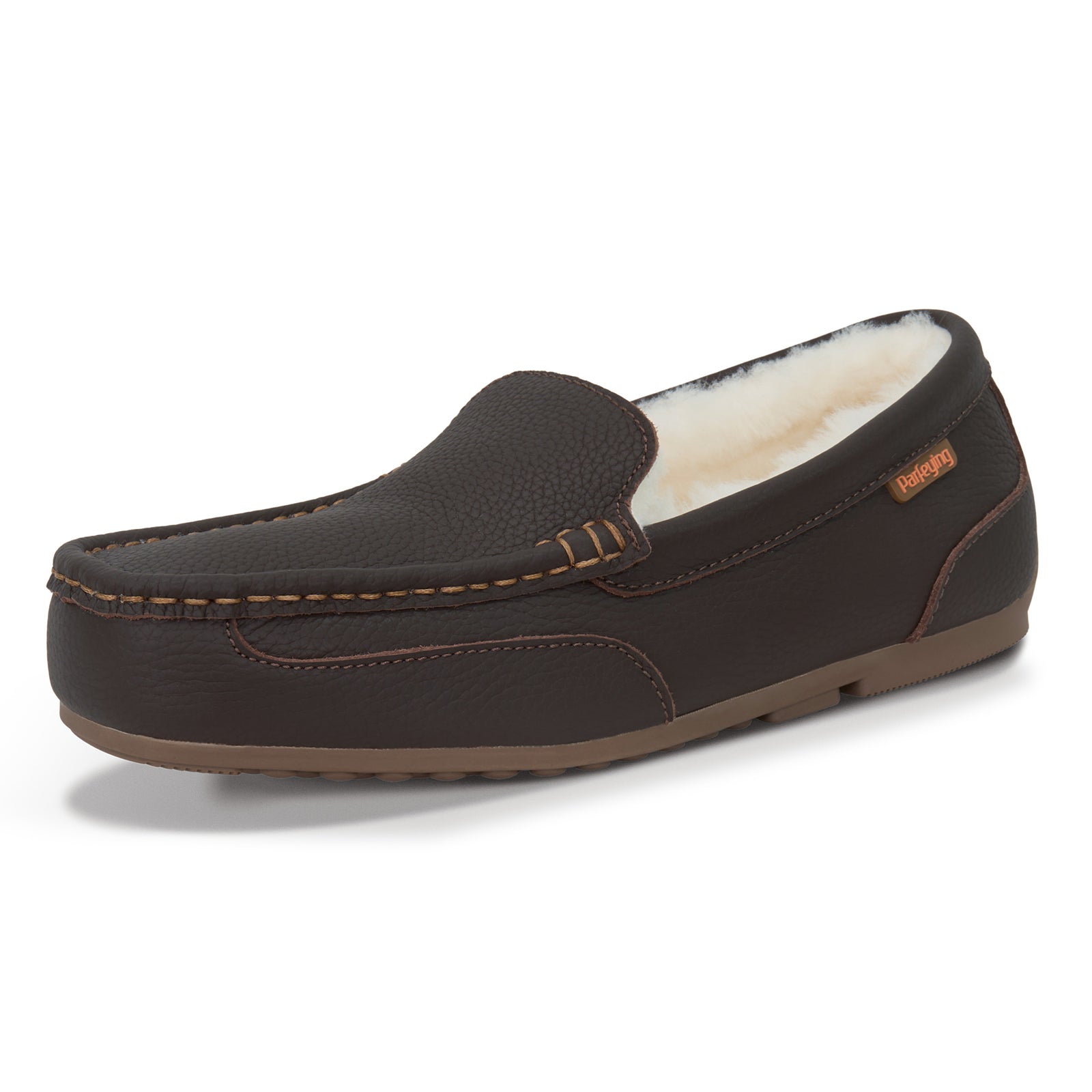 PARFEYING Men's Cozy Australian Sheepskin Suede Moccasin Slippers