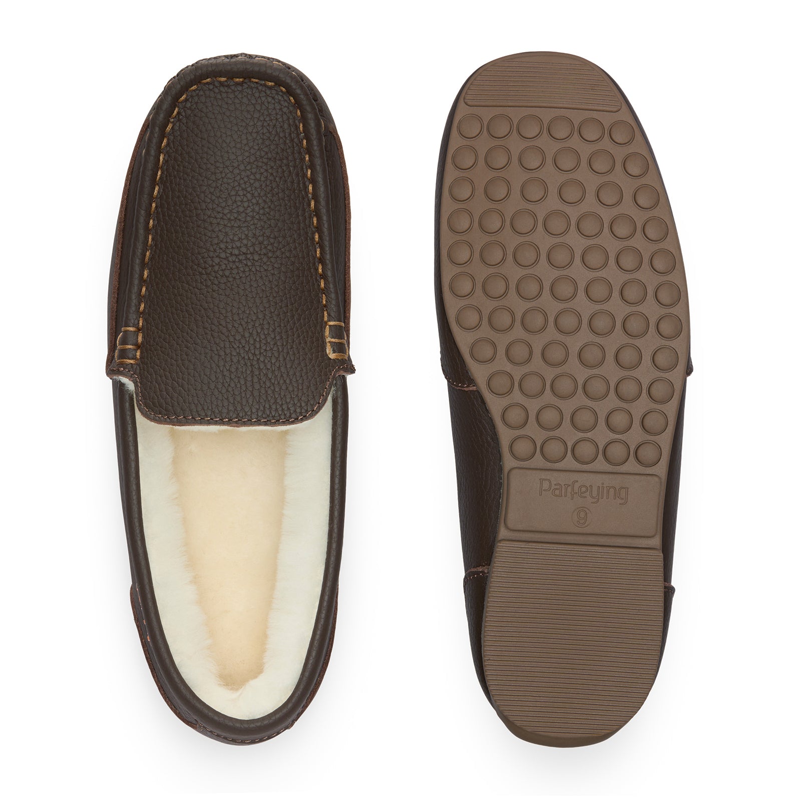 PARFEYING Men's Cozy Australian Sheepskin Suede Moccasin Slippers