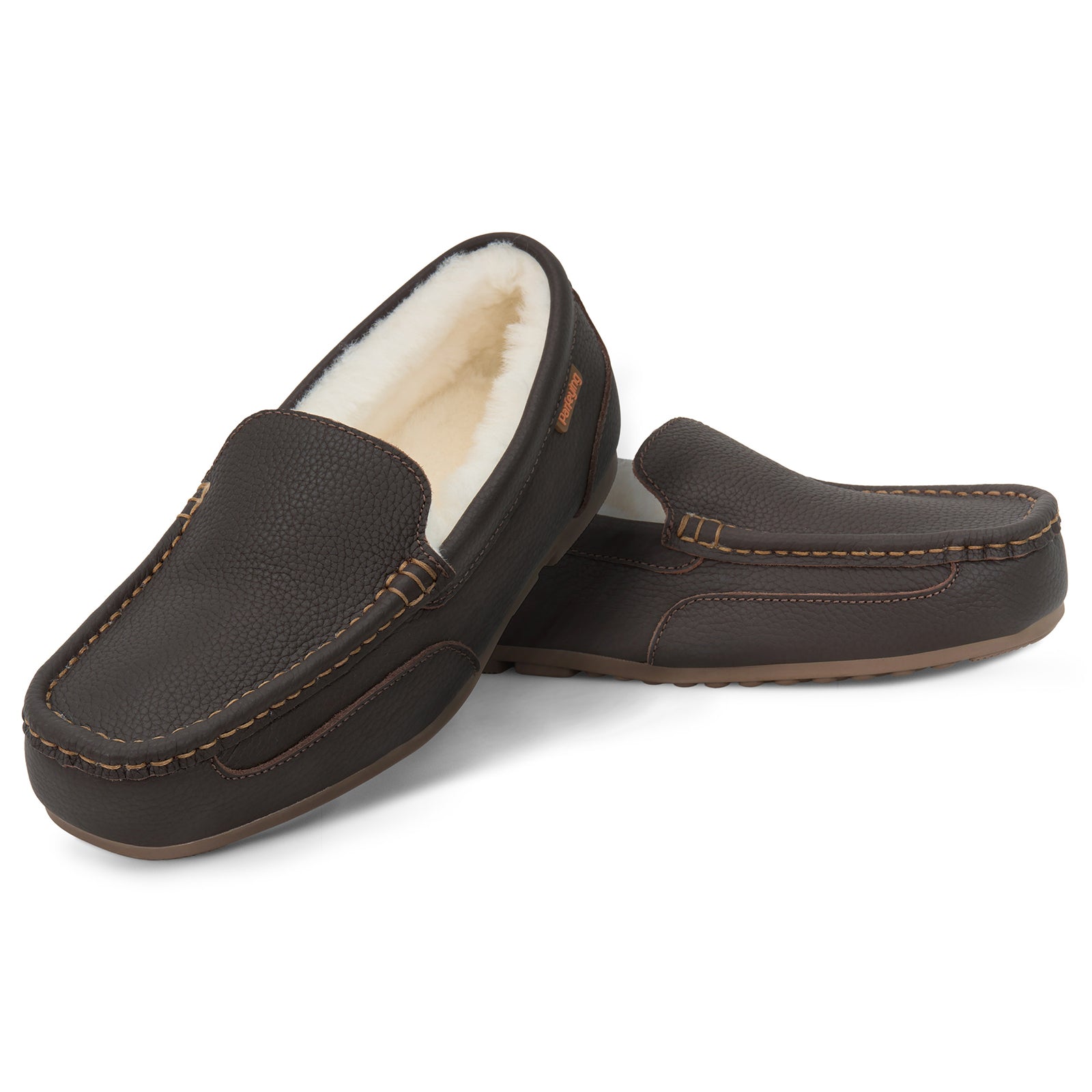 PARFEYING Men's Cozy Australian Sheepskin Suede Moccasin Slippers