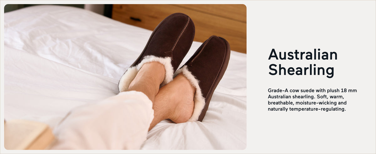 PARFEYING Men's Australian Sheepskin Suede Backless Scuff Slippers