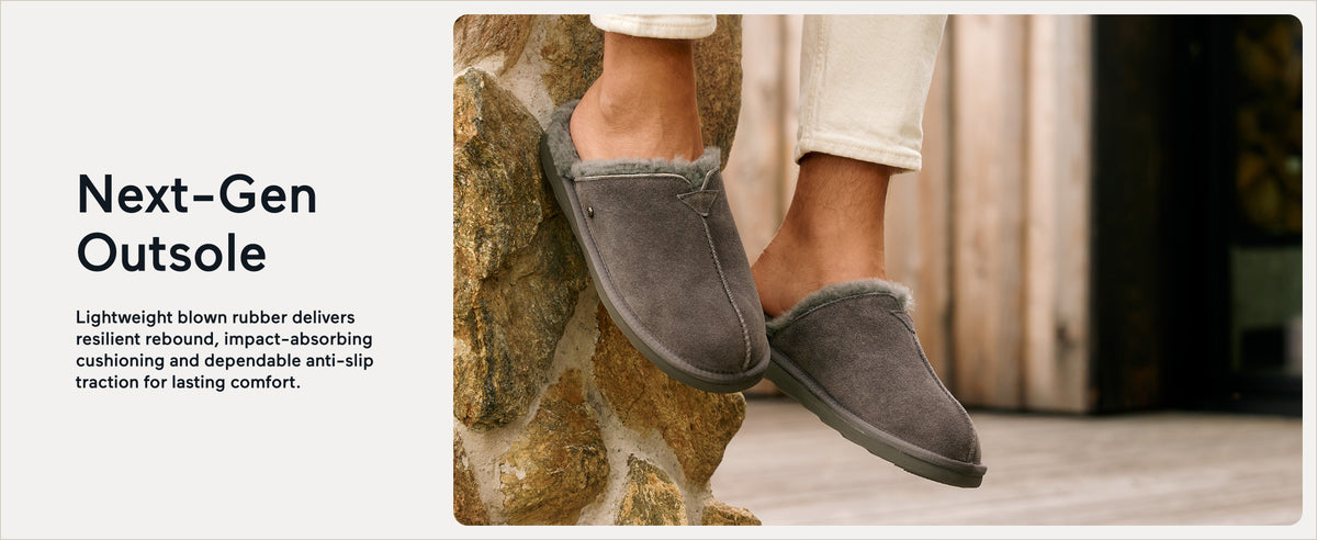 PARFEYING Men's Australian Sheepskin Suede Backless Scuff Slippers