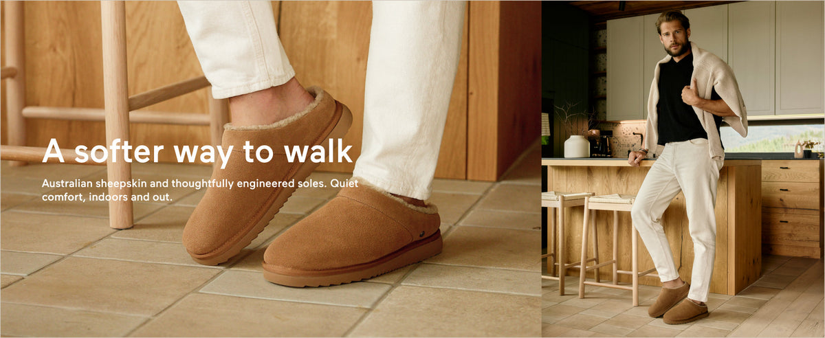 PARFEYING Men's Dense Australian Sheepskin Suede Slip-On Slippers