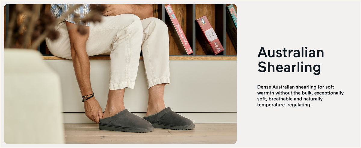 PARFEYING Men's Dense Australian Sheepskin Suede Slip-On Slippers