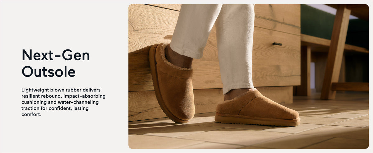 PARFEYING Men's Dense Australian Sheepskin Suede Slip-On Slippers