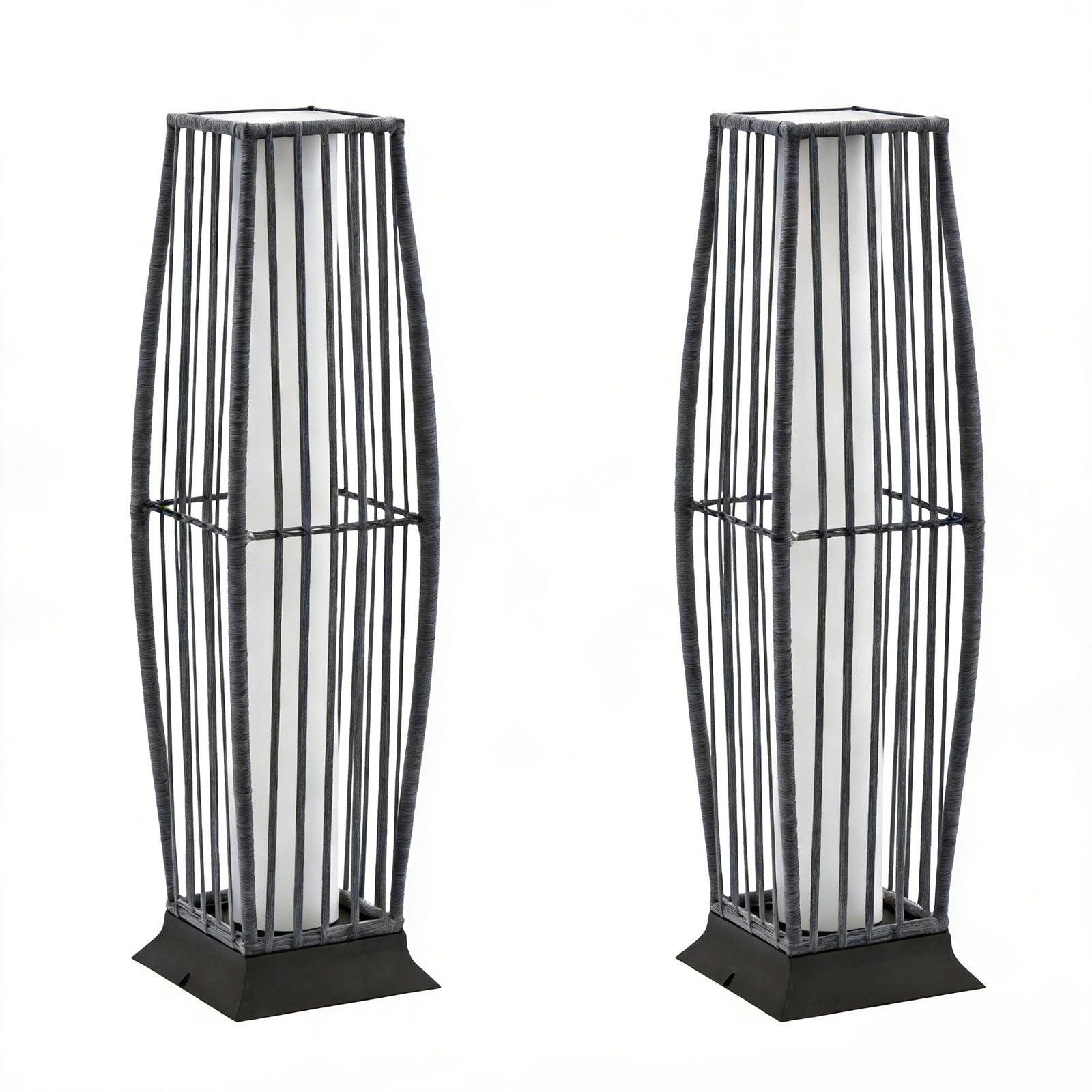 Rattan Outdoor Floor Lamp Set of 2, Boho Solar Porch Lights Outdoor Waterproof for Patio, Garden, Balcony & Deck, Natural (Horizontal)