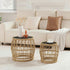 Solar Outdoor Side Table Set of 2, Boho Nesting Tables with Integrated Lighting, Round Rattan Coffee Tables for Patio, Balcony, Poolside & Porch