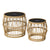 Solar Outdoor Side Table Set of 2, Boho Nesting Tables with Integrated Lighting, Round Rattan Coffee Tables for Patio, Balcony, Poolside & Porch