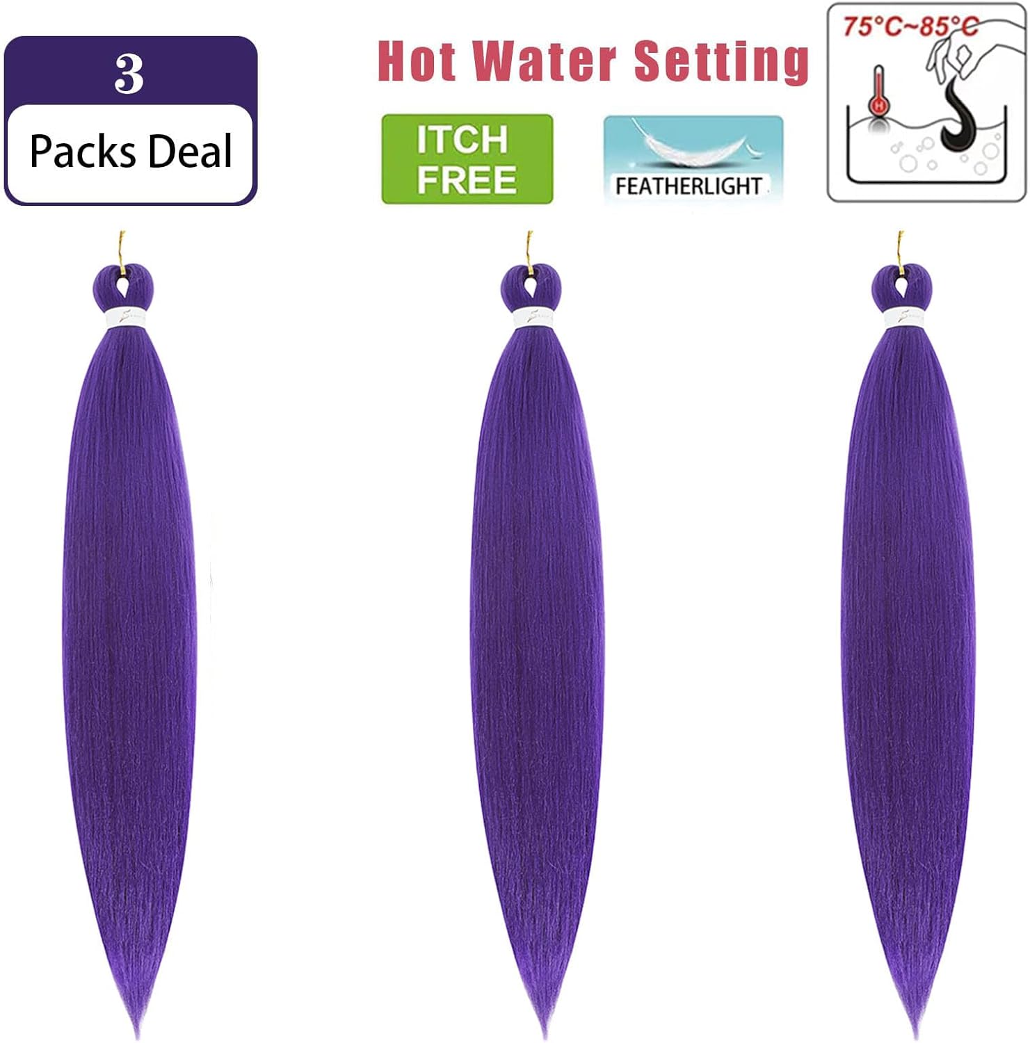 Dark Purple Braiding Hair 30Inch 3 Packs Braiding Hair Pre Stretched Colored Hair Extensions for Twist or Box Braids Long Synthetic Crochet Braids for Stage Party Christmas Halloween Costume Cosplay