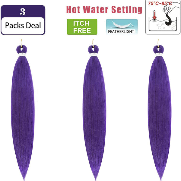 Dark Purple Braiding Hair 30Inch 3 Packs Braiding Hair Pre Stretched Colored Hair Extensions for Twist or Box Braids Long Synthetic Crochet Braids for Stage Party Christmas Halloween Costume Cosplay