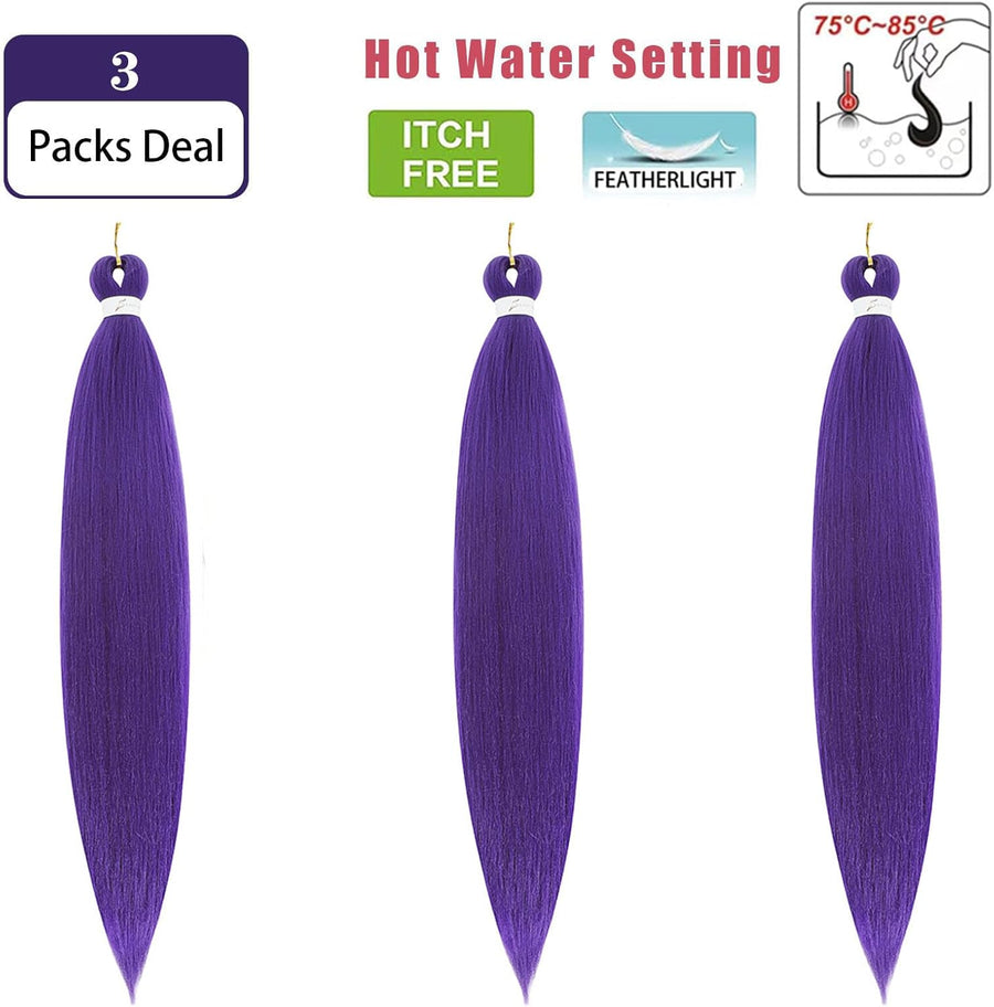 Dark Purple Braiding Hair 30Inch 3 Packs Braiding Hair Pre Stretched Colored Hair Extensions for Twist or Box Braids Long Synthetic Crochet Braids for Stage Party Christmas Halloween Costume Cosplay